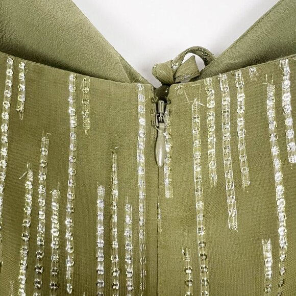 NWT Express Maxi Dress Women's Size XL Olive Green Metallic Cutout Ruched Front - Picture 6 of 16